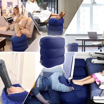 Inflatable Travel Foot Rest Pillow(2-Pack), HOMCA Adjustable Height Leg Pillow Fast Inflating Airplane Bed for Toddlers Footrest Pillow for Office, Airplane, Train, Cars, Home (Grey)