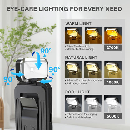 KTEBO 2 Pack Rechargeable Book Light Clip-On Reading Light for Books in Bed | 9 eye-friendly modes from 3 color temperatures and 3 brightness, USB-C up to 30 hrs - Black & Black