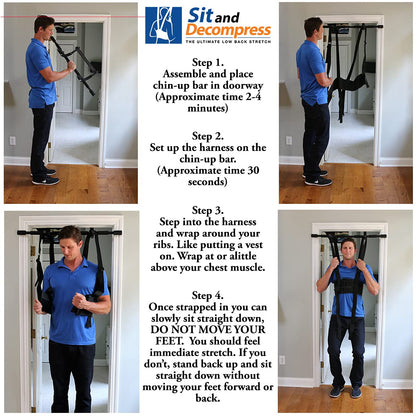 Sit and Decompress Back Stretcher with Pull Up Bar 3 Minutes A Day Lumbar Traction Spinal Decompression - (Large Harness)