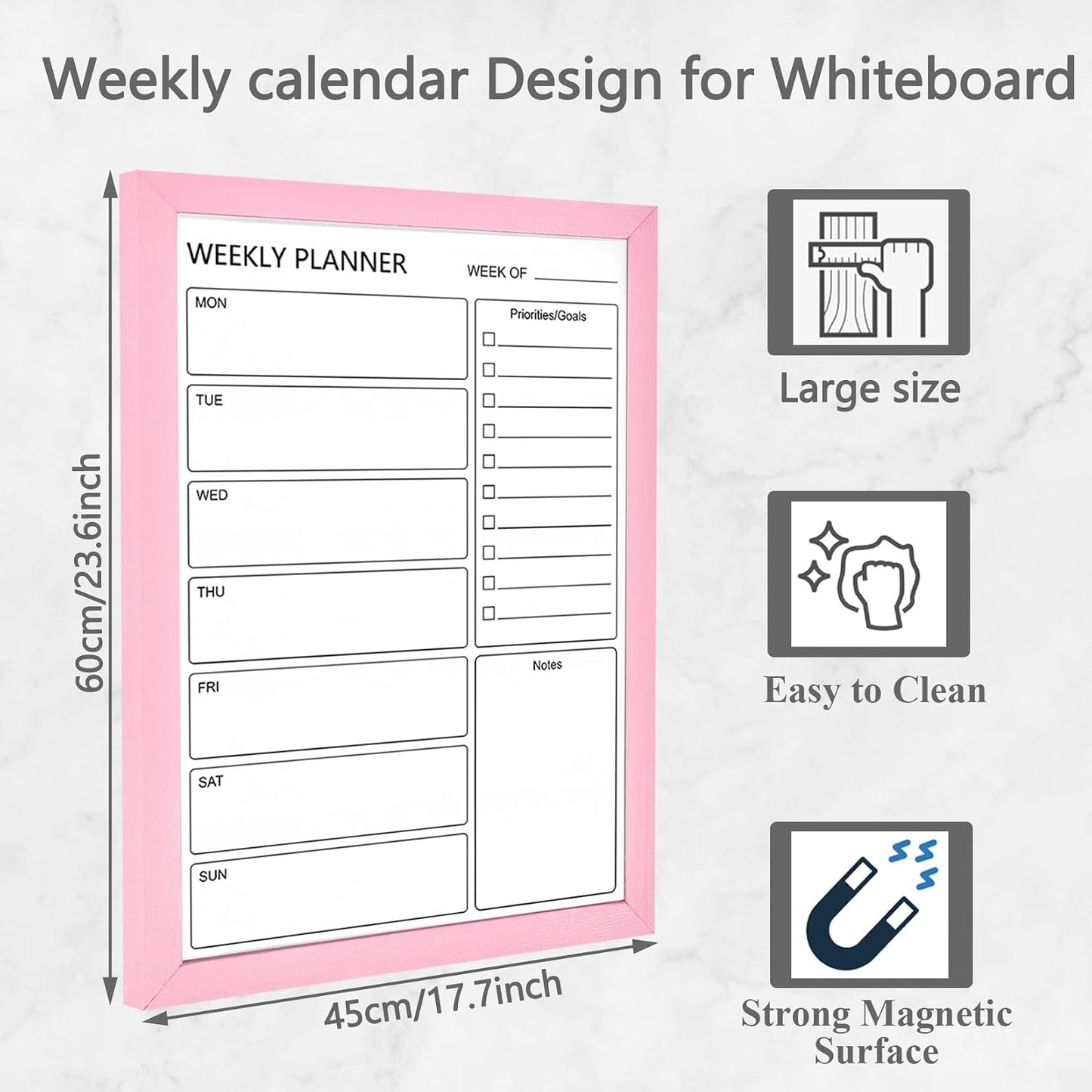 Dry Erase White Board Weekly Calendar Board, Magnetic Whiteboard for Wall,10.6“x14.7 Solid Wood Rustic Brown Framed Message Board, Planner Board for Office, Home, Schooll(Weekly-BB-RB-2737)