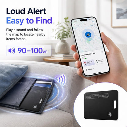 Luxford Finder Card Android Wallet Tracker Card Rechargeable Wireless Charging IP68 Waterproof Ultra Slim Locator for Apple Find My and for Google Find Hub Wallet Passport Luggage Backpack