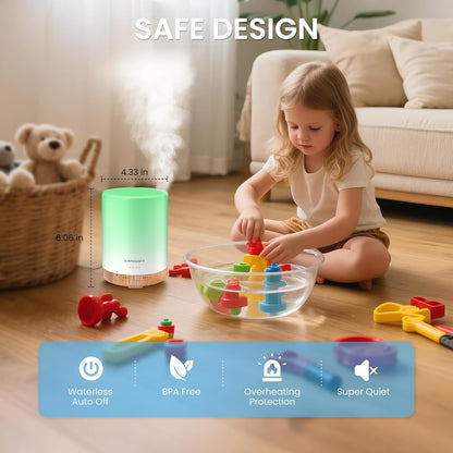 URPOWER 300ml Essential Oil Diffuser: Ultrasonic Aromatherapy Diffuser Quiet Auto Shut-Off, 4 Timer Settings(1H 3H 6H ON) & 7-Color Night Light Humidifier for Yoga Bedroom Living Room Office