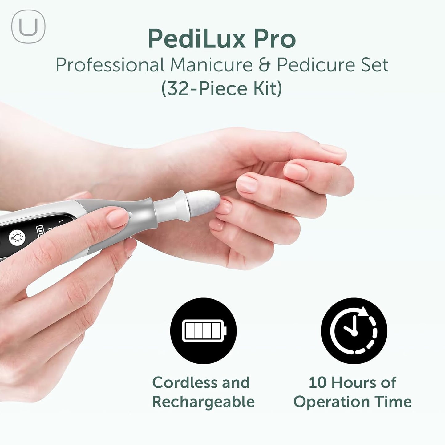PediLux Pro Professional Manicure Pedicure Kit, Cordless Electric Nail File Drill Set, Thick Toenail Grinder, Toe Nail Dremel Tools, Filer, Buffer, Sander, Remove Cuticles, Callus for Men & Women