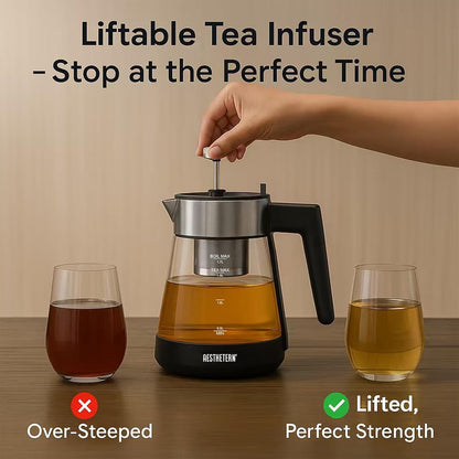 Electric Tea Kettle with Infuser 1.7L Glass Electric Kettle with Temperature Control 175°F Min Temp Automatic Shut Off 12H Keep Warm for Tea Coffee Water Heater, Black