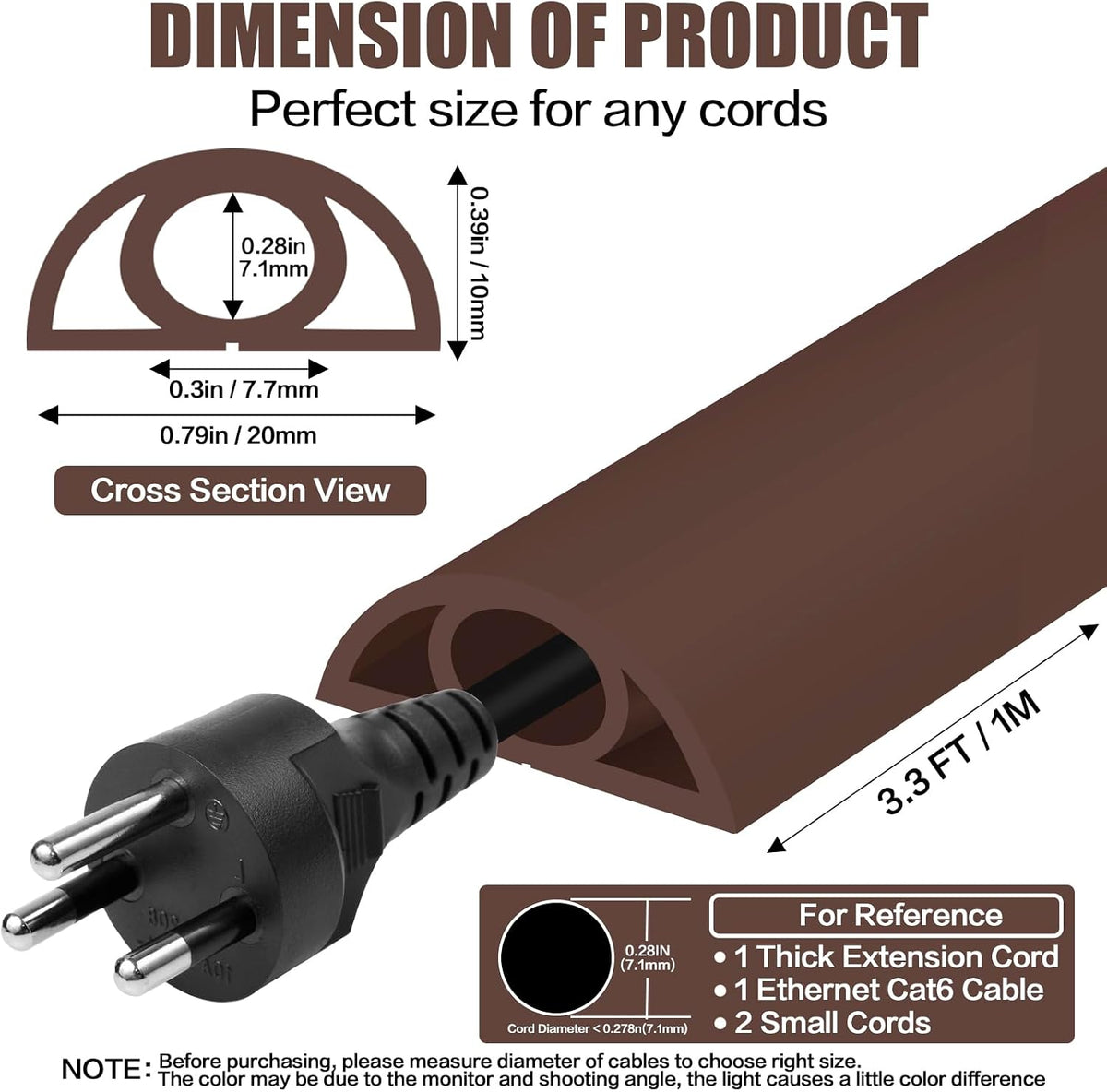 Floor Cord Cover Self Adhesive Cord Hider,10FT Cable Management, Extension Strip Protector for Wires, Prevent Cable Trips for Offices, Gyms, Exhibitions Cavity 0.39"(W) x 0.27"(H) BrownWood