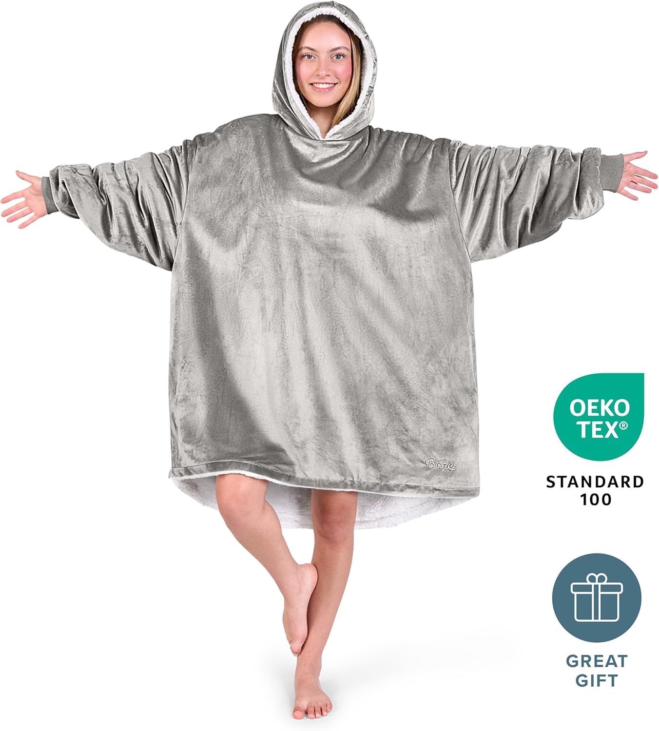 Bare Home Wearable Blanket Hoodie - Soft Plush Sherpa - Warm and Cozy - Oversized Wearable Blanket