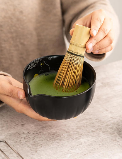 TANG PIN Matcha Set - Match Bowl and Whisk, 15 OZ, Matcha Scoop | Matcha Whisk Stand (Chasen Holder) - 5pc Perfect Matcha Kit for Matcha Tea Ceremony (Mottled Green)