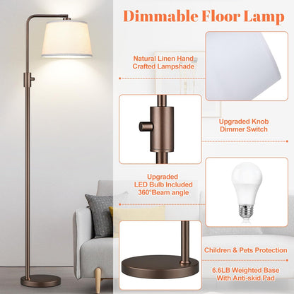 【Upgraded】 Dimmable Floor Lamp, 1000 Lumens LED Edison Bulb Included, Arc Floor Lamps for Living Room Modern Standing Lamp with Linen Shade, Tall Lamp for Bedroom Office Dining Room- Black