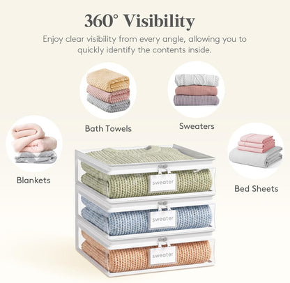 Lifewit Clear Zippered Storage Bags, Plastic Sweater Storage Bags Clothing Organizer for Blankets Linen Sweater Bed Sheet Quilt Clothes (15.7 x 13.8 x 3.9 Inch)