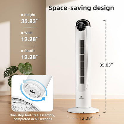Antarctic Star T36 Tower Fan-36 Inch, Bladeless Oscillating Fan with Remote, 6 Speeds & 4 Modes, LED Display, 9H Timer, Quiet Floor Standing Fan for Bedroom Living Room Office, Pink