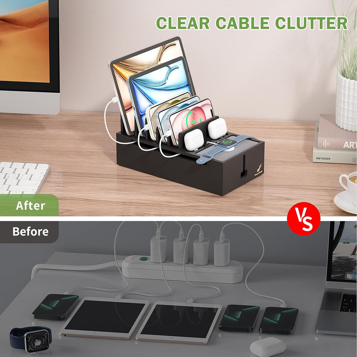 Pezin & Hulin Cell Phone Charging Station for Multi Devices-Natural Bamboo