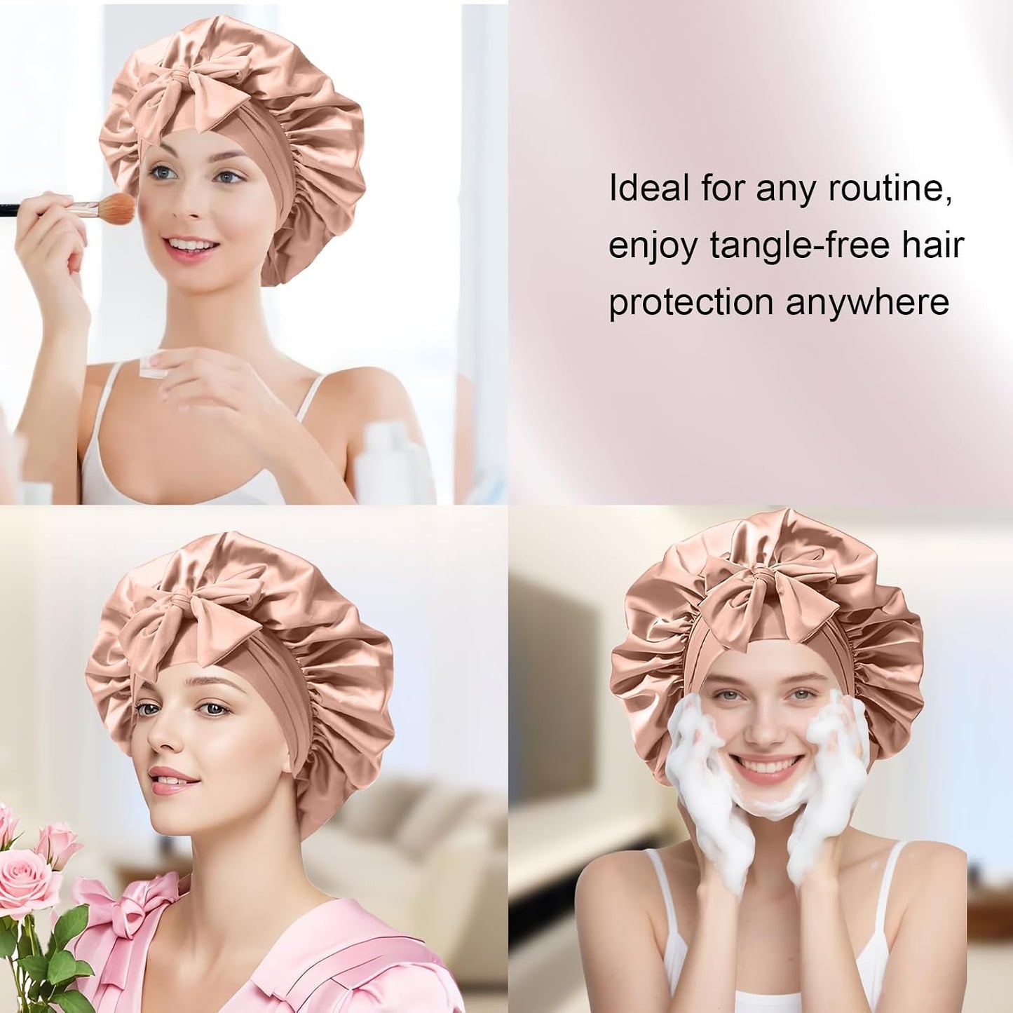 Silk Bonnet for Women, Satin Bonnet for Sleeping, Large Sleep Cap with Elastic Tie Band for Curly Hair