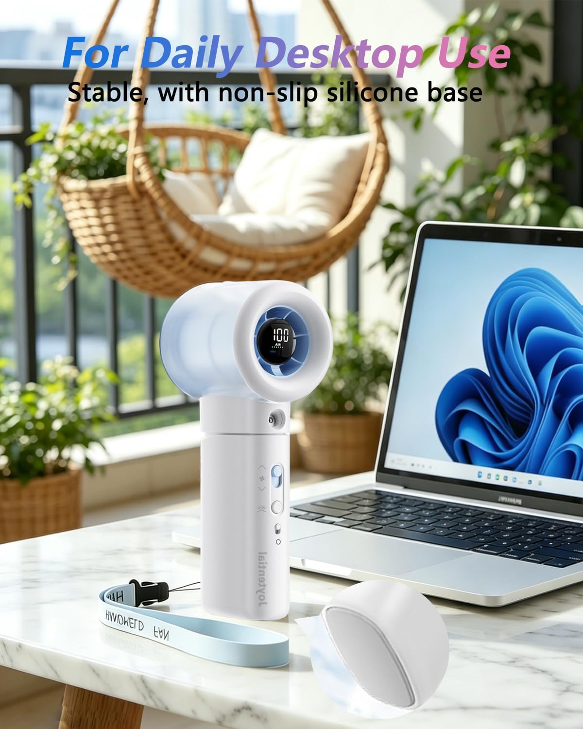 Portable Misting Fan Handheld, Turbo Mist Hand Fan USB Rechargeable with Digital Display, Powerful Spray Personal Fan for Travel, Outdoor, Beach Vacation, White