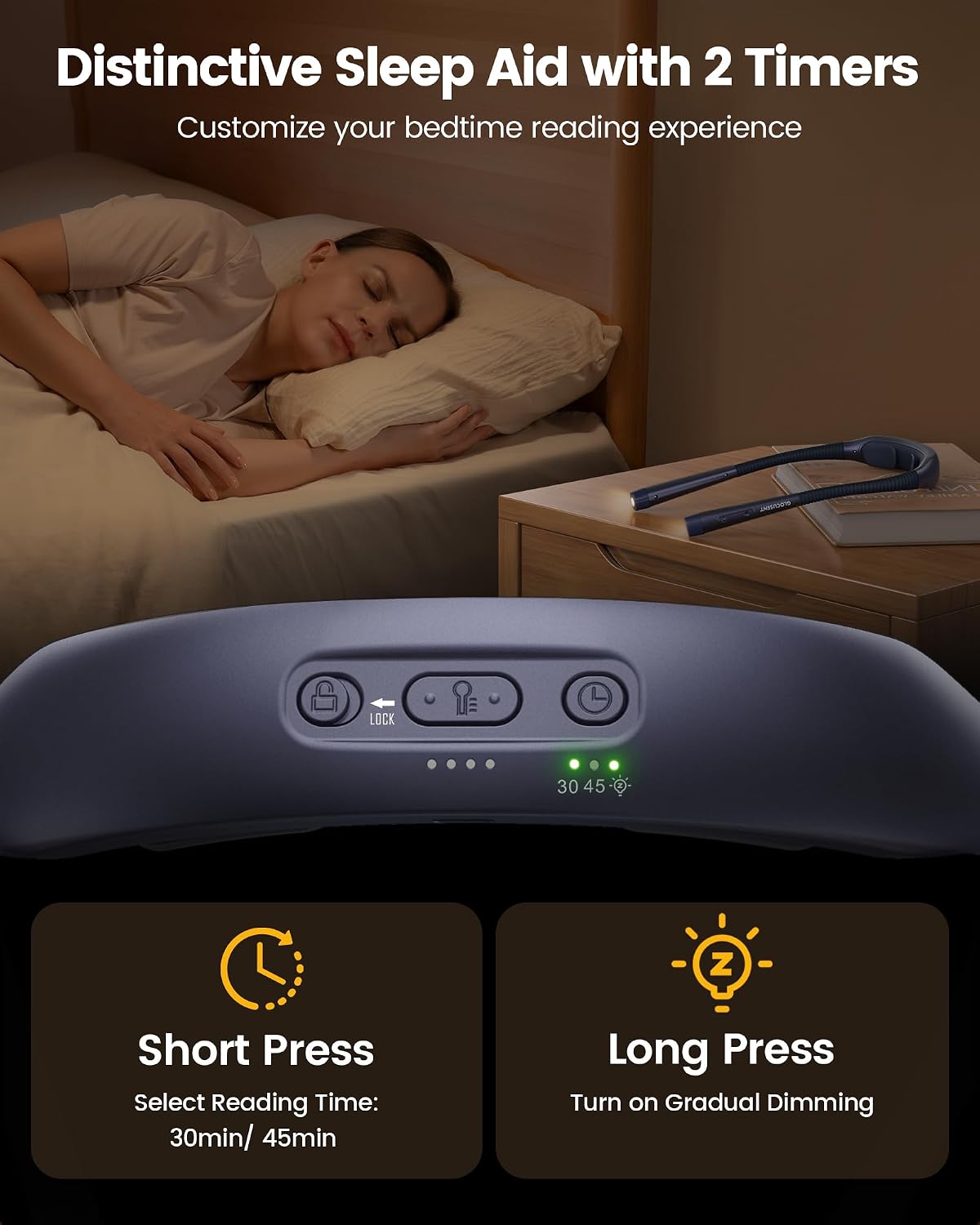 Glocusent Neck Light with Timer, 100 Hours Book Light for Bedtime Reading