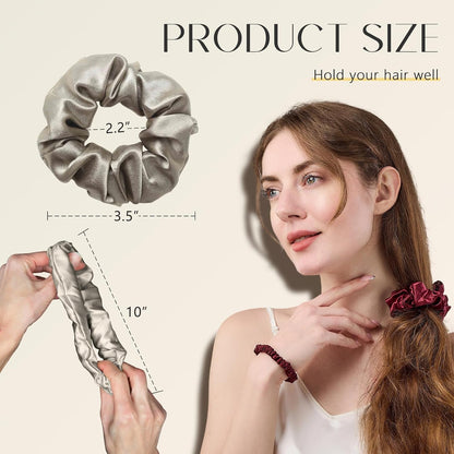 ZIMASILK 100% Mulberry Silk Hair Scrunchies, Best For Women And Girls’ Hair 19 Momme Elastic Hair Bands for Ponytail Holder Gentle And No hurt (3 Pack, Black)