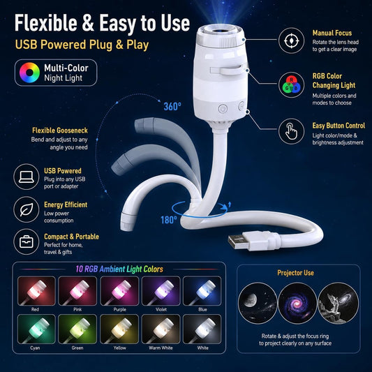 Galaxy Starry Sky Night Light Projector, 2-in-1 Portable with 12 Projection Films, 360° Adjustable Brightness Control Eye‑Caring LED Night Light for Kids Adults Bedroom Home Ceiling Car Decor Gift
