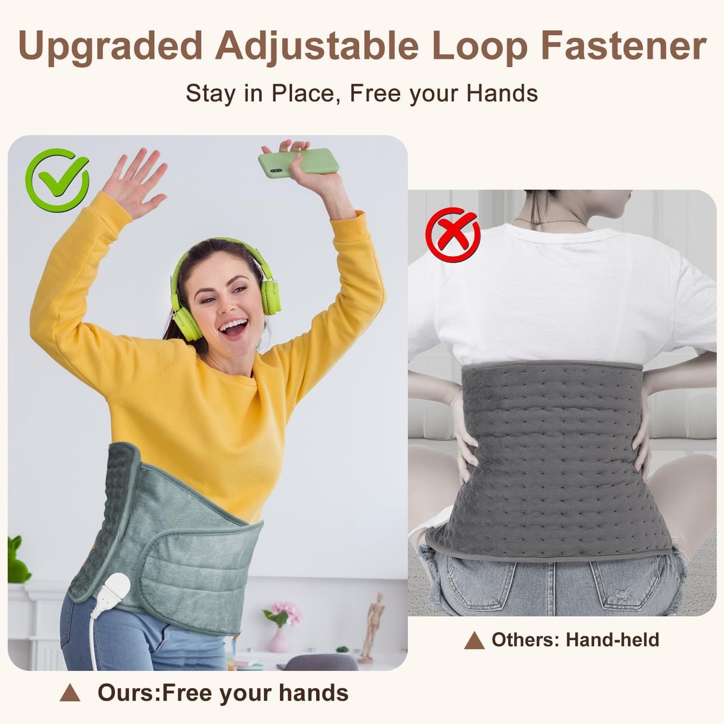 IGXHAVIZ Heating Pad for Back Pain Relief, Electric Heating Pad for Period Cramps Neck Shoulders with Belt, 4 Timer 6 Heat Setting & Auto Shut Off, 12"x24"+20" Large Moist Heat Pad for Mom,Dad