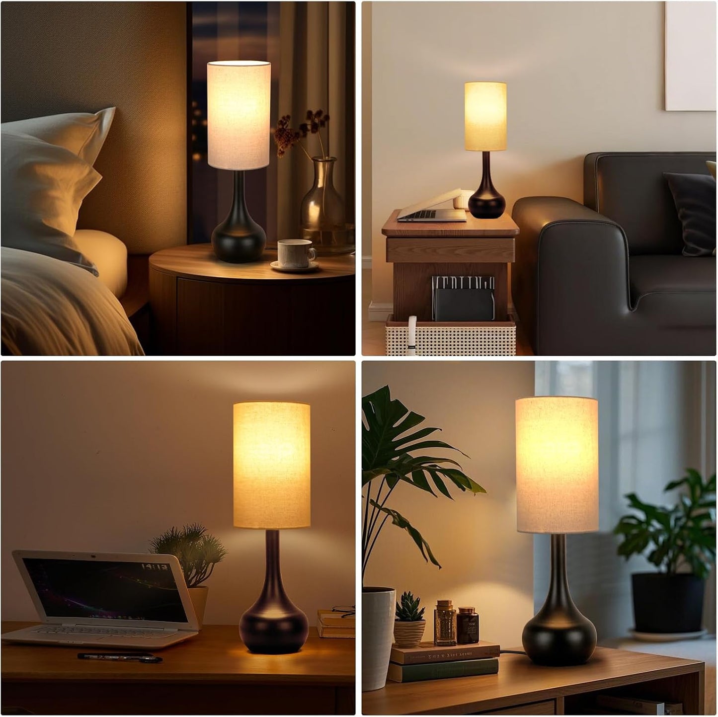 Touch Bedside Lamp for Nightstand,3-Way Dimmable,Space Saving & No Assembly Required, Upgraded Small Droplet Vintage Black Table Lamp for Bedroom, Living Room (2700K LED Bulb Included)