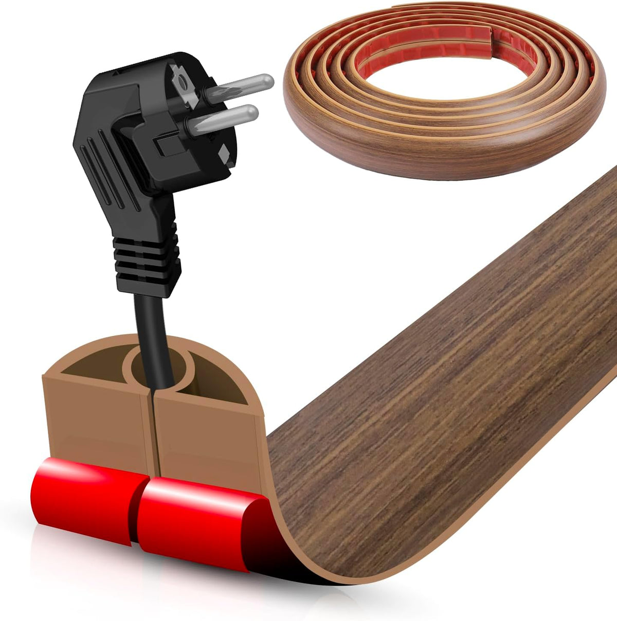 Floor Cord Cover Self Adhesive Cord Hider,10FT Cable Management, Extension Strip Protector for Wires, Prevent Cable Trips for Offices, Gyms, Exhibitions Cavity 0.39"(W) x 0.27"(H) BrownWood