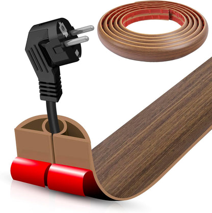 Floor Cord Cover Self Adhesive Cord Hider,10FT Cable Management, Extension Strip Protector for Wires, Prevent Cable Trips for Offices, Gyms, Exhibitions Cavity 0.39"(W) x 0.27"(H) BrownWood