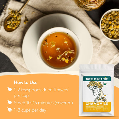 Organic Chamomile Tea Loose Leaf - Manzanilla Orgánica - Herbal Tea (2oz.)