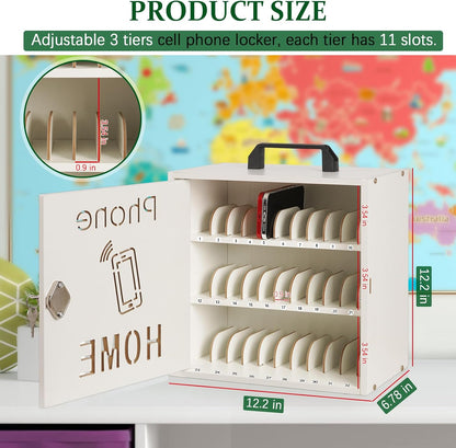 Wooden Phone Lock Box,Adjustable 33 Slots Cell Phone Holder Classroom