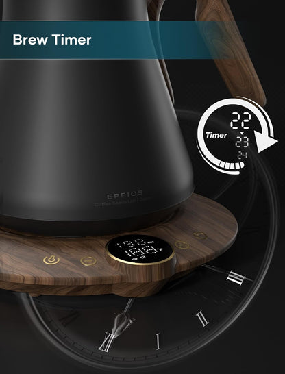 INTASTING Gooseneck Electric Kettle with ±1℉ Temperature Control for Pour Over Coffee & Tea, Quick Heating, BPA-Free Stainless Steel, Built-in Brew Timer, 1500W/0.9L (Ebony Black)