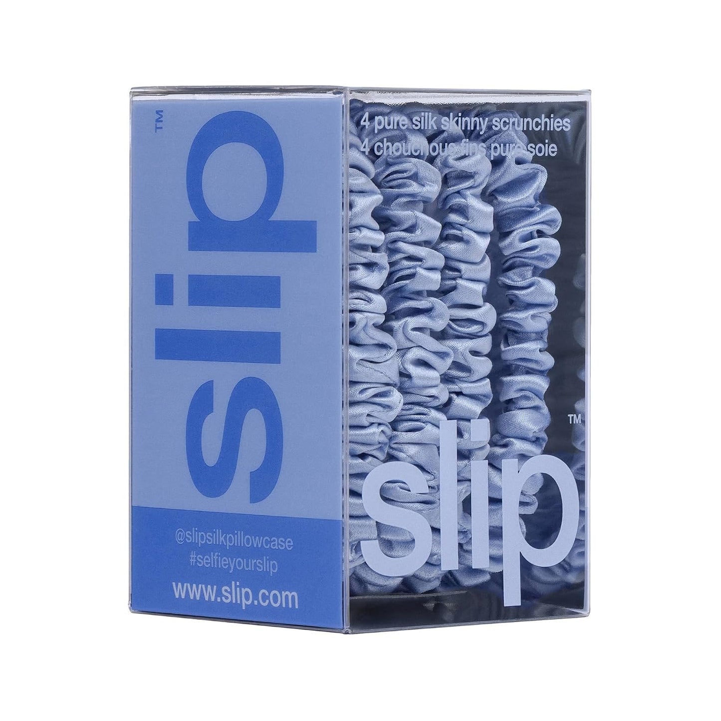 Slip Silk Hair Ties — Skinny Silk Black Scrunchies, No Damage, No Crease, Anti-Breakage |100% Mulberry Silk | All Hair Types | Made with Proprietary Slipsilk™ | Set of 4