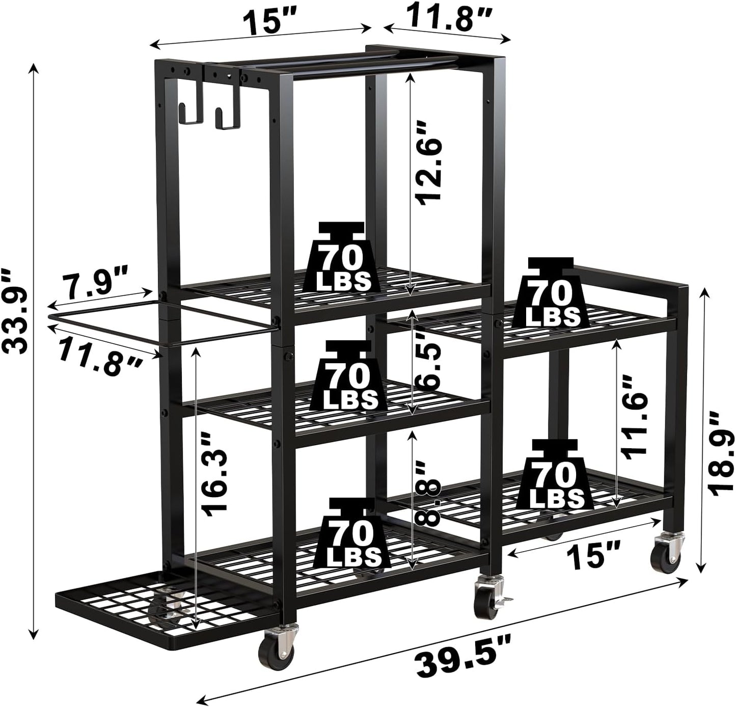 6-Tier Home Gym Storage Rack with Wheels, Dumbbell Weight Rack and Yoga Mat Organizer, Multi-Purpose Gym Equipment Storage Stand for Home Gym Accessories