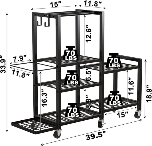 6Tier Rolling Home Gym Storage, Multi-Purpose Dumbbell Weight Rack
