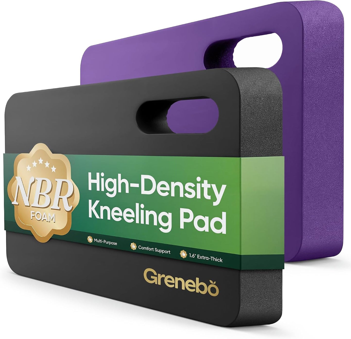 Grenebo 2-Pack 1.6" Extra Thick NBR Foam Garden Kneeling Pads, Ultra Soft Cushion Kneeling Pads for Gardening, Gardening Kneeling Pad for Baby Bathing, Work, Exercise, 17.3×11×1.6 in, Black