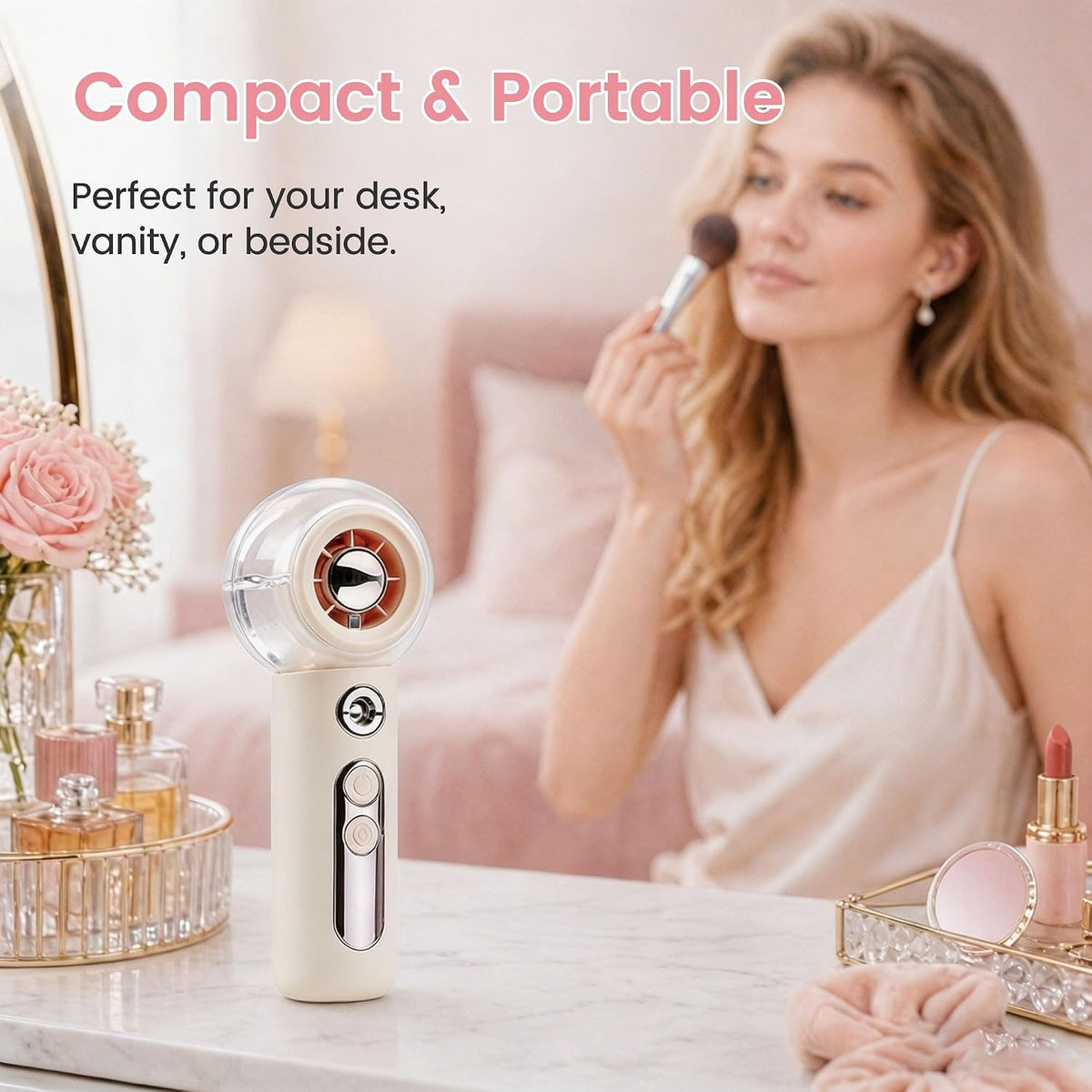 Handheld Portable Fan with Misting,High-Speed Brushless Motor,Ultra Long Lasting Rechargeable Battery,Personal Fans Portable Rechargeable,Suitable for Travel,Camping, Beach and Office Desk,Gift (PINK)