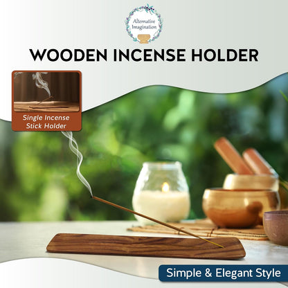 Moon and Stars Incense Holder - Wooden Ash Catcher with Celestial Design for Single Incense Sticks - Meditation Accessories, Spiritual Decor, Home Fragrance, Room Decor (10 Inches Long)