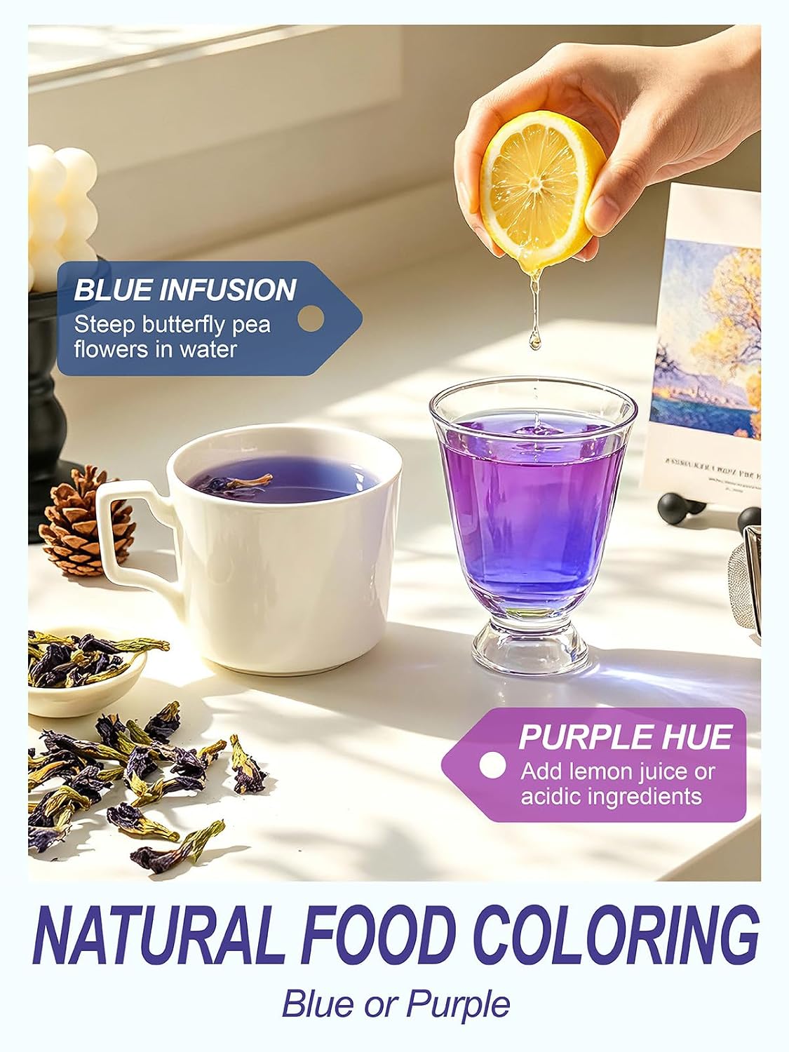 TeeLux Butterfly Pea Flower Tea, 1.76oz Whole Blue Pea Flower Caffeine Free