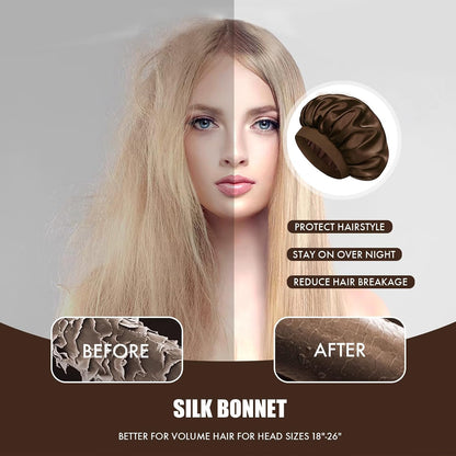Satin Silk Bonnet for Sleeping, Double Layer Silk Sleep Cap for Men & Women, Soft Satin Lined Bonnet for Curly Hair