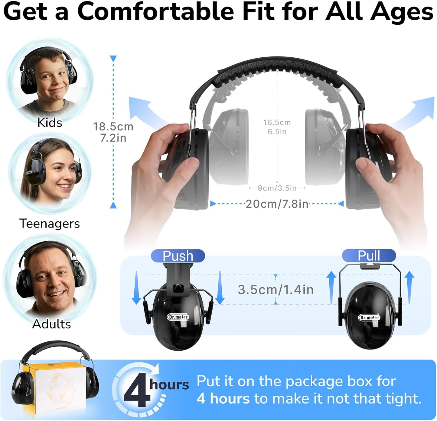 Dr.meter Ear Protection Ear Muffs, Noise Cancelling Headphones for Adults Kids 31dB Earmuffs for Noise Reduction, Hearing Protection for Shooting Gun Range, Mowing, Monster Jam, Sensory, Fireworks