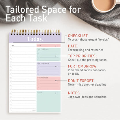 Sweetzer & Orange Daily & Weekly To Do List Notepad – Undated Work Planner & Organizer with Wish List Section, 52-Sheet Coiled Task Pad for Productivity – SET OF 4 To Do List Notebook for Work
