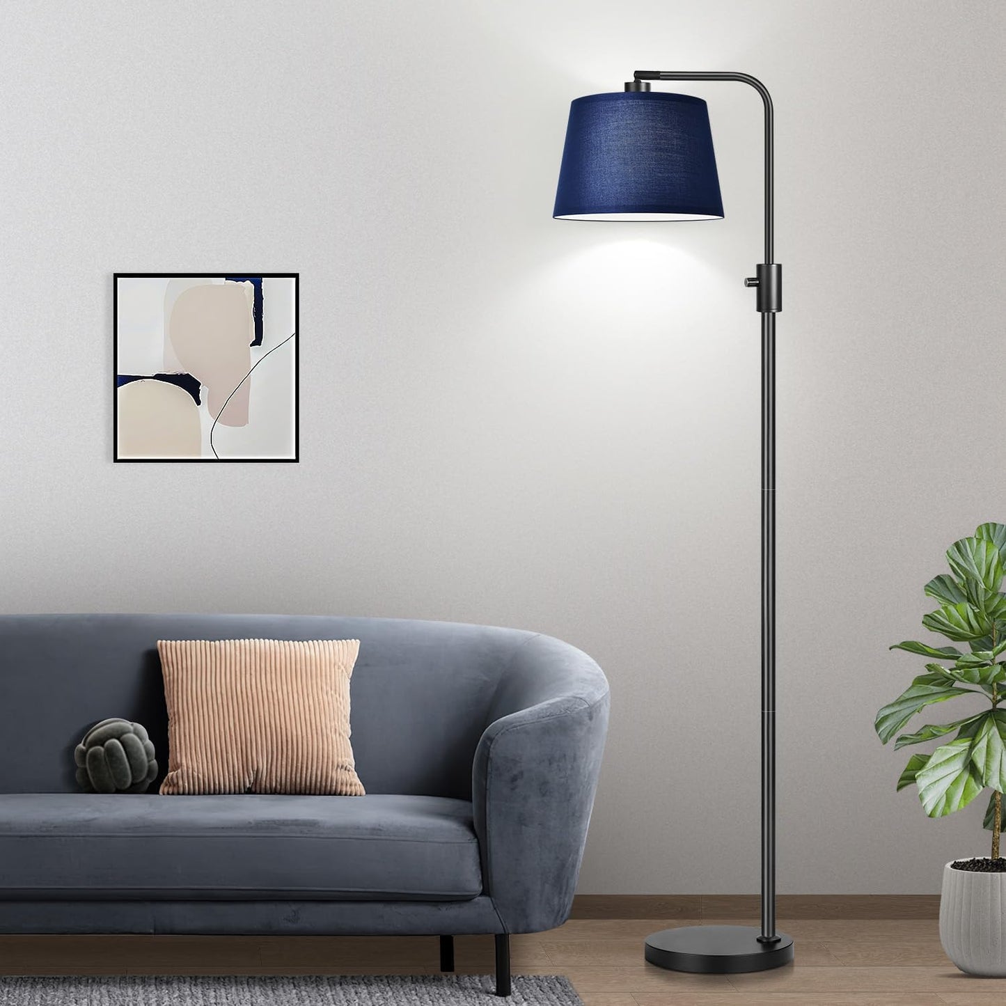 【Upgraded】 Dimmable Floor Lamp, 1000 Lumens LED Edison Bulb Included, Arc Floor Lamps for Living Room Modern Standing Lamp with Linen Shade, Tall Lamp for Bedroom Office Dining Room- Black