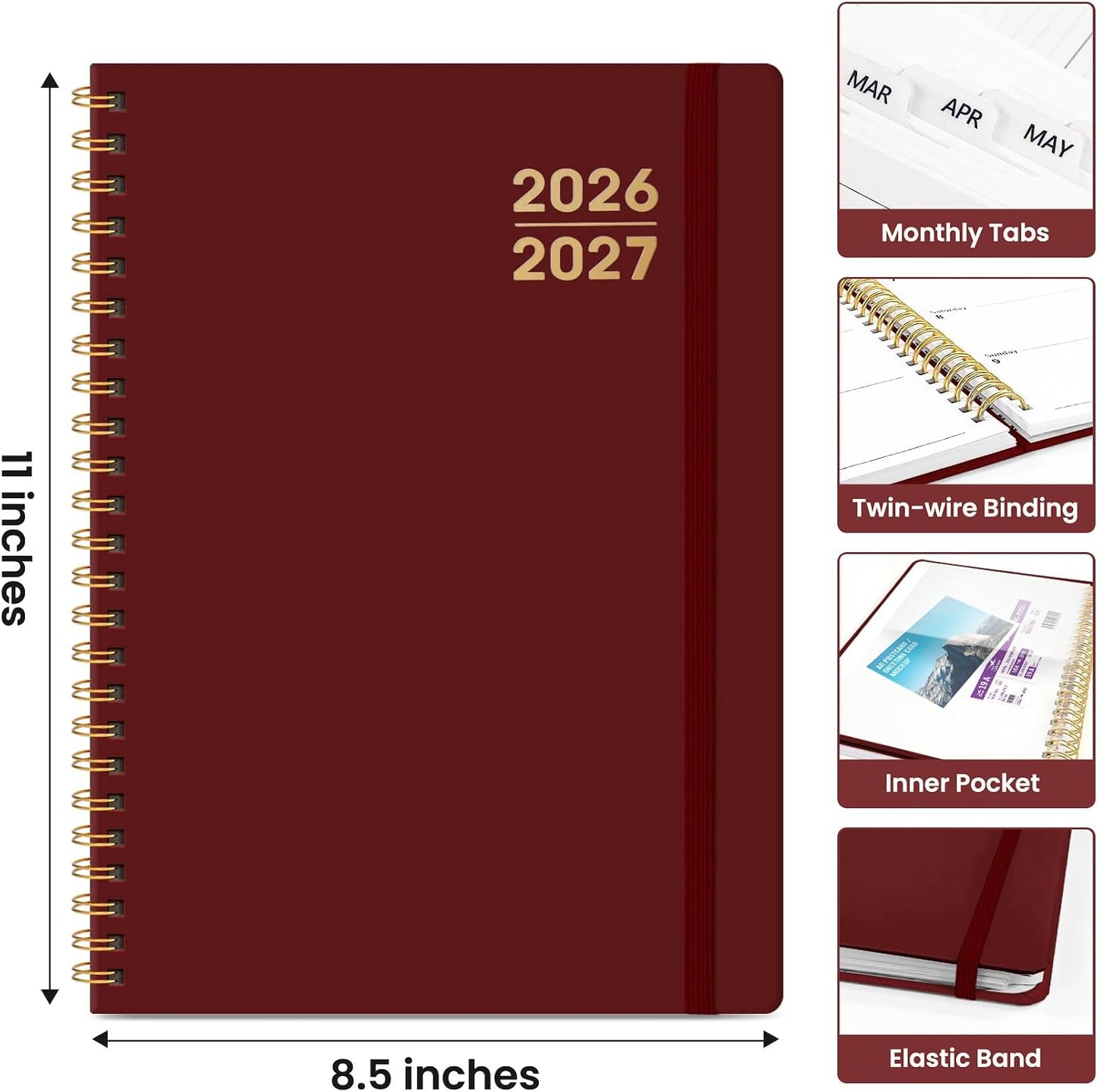 Planner 2026-2027 for Women & Men, Academic Monthly and Weekly Calendar Planner, Jul 2026 - Jun 2027, A5 (6.3" x 8.5"), Teacher Student Planning Book with Tabs, Ideal for Office School Supplies - Pink