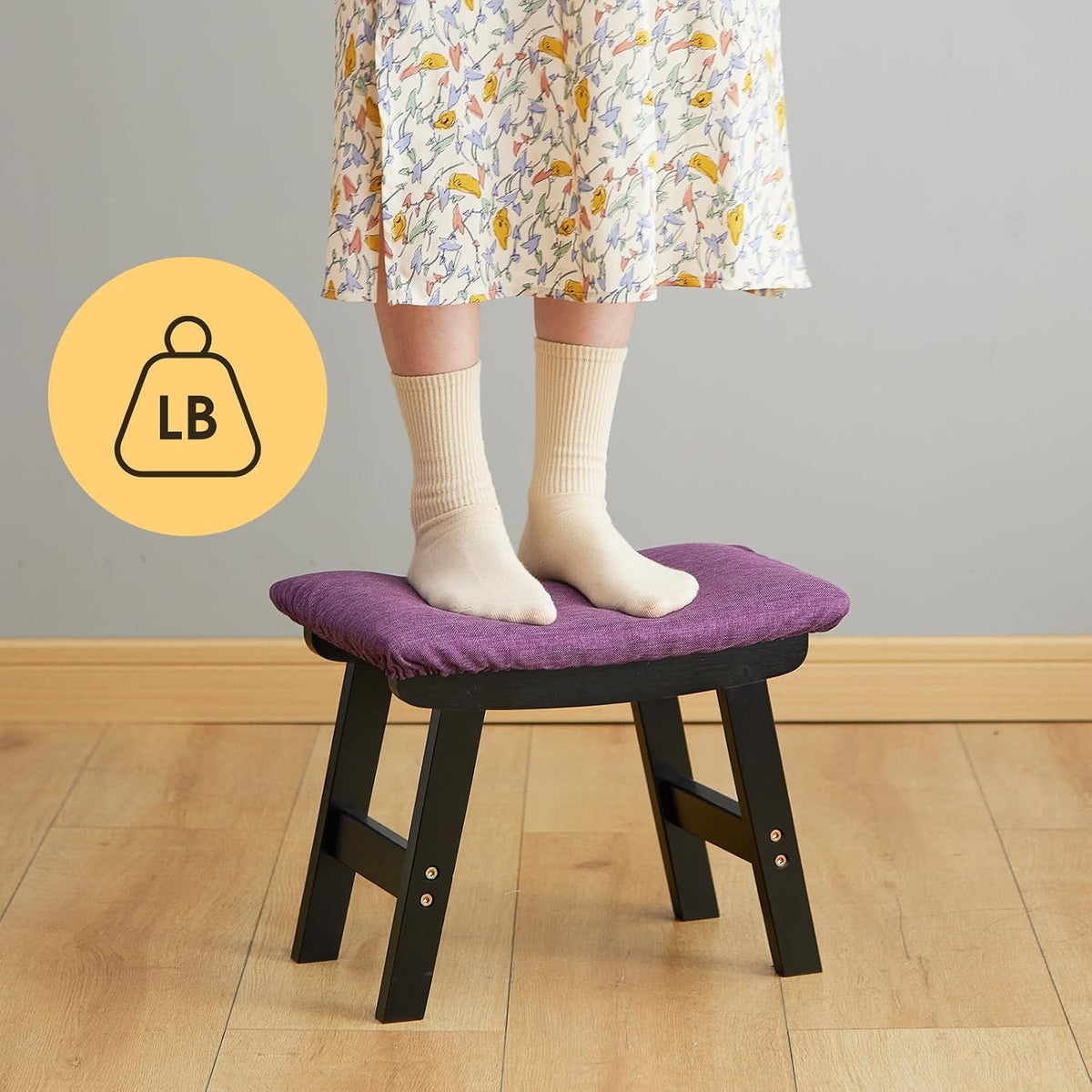 Foot Stool Ottoman Foot Rest Under Desk,Small Stool for Living Room, Bedroom and Kitchen (Brown Legs - Beige Stool Surface)