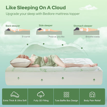 BEDLORE King Mattress Topper Viscose Derived from Bamboo, Thick Pillow Top Mattress Pad with Stretchable Pockets for 6"-18" Mattress, Soft Breathable Mattress Topper for Back Pain Relief(Dark Gray)