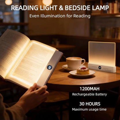 Rechargeable Flat Book Light with 3 Colors & Timer, Dimmable Book Page Light for Reading in Bed at Night, Portable Reading Light, Great for Adults and Book Lovers (White)