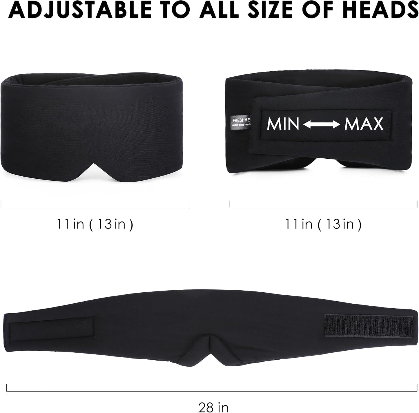 FRESHME Pure Handmade Cotton Sleep Mask - Blackout Eye Mask with Adjustable Velcro Soft and Comfortable Eye Blinder Shade for Men Women Travel Office Nap Airplane Blue