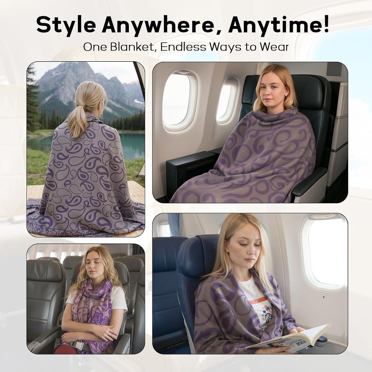 Travel Blanket Airplane - Ultra Soft & Lightweight Knit Design Compact Airplane Blanket,53x72 Inch,Stylish Travel Shawl Wraps for Flights,Office,Home Use,Travel Essentials & Gifts