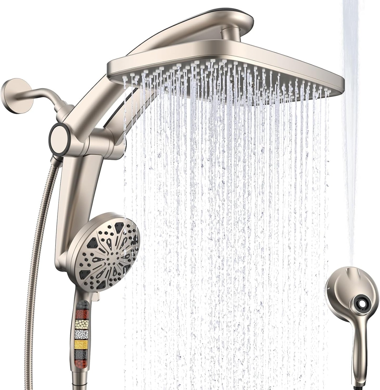Rain Shower Head with filtered Handheld High Pressure rainfall Shower Heads with Handheld Spray Combo Adjustable one-piece stand daul shower head Built-in Magnetic Docking and Power Jets