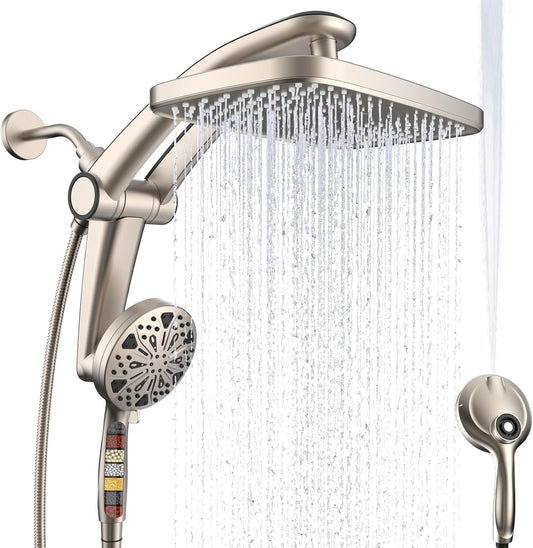 Rain Shower Head with filtered Handheld High Pressure rainfall Shower Heads with Handheld Spray Combo Adjustable one-piece stand daul shower head Built-in Magnetic Docking and Power Jets