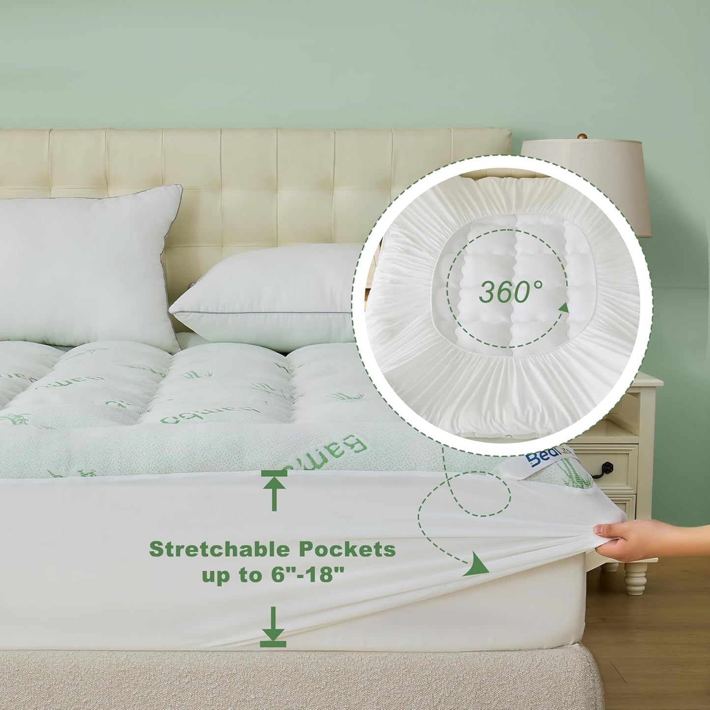 BEDLORE King Mattress Topper Viscose Derived from Bamboo, Thick Pillow Top Mattress Pad with Stretchable Pockets for 6"-18" Mattress, Soft Breathable Mattress Topper for Back Pain Relief(Dark Gray)