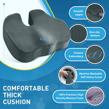 BlissTrends Seat Cushion with Velvet Cover, Thick Memory Foam Cushions for Office Chair, Car Seat, Airplane, Relieving Pressure Tailbone Sciatica Back Pain for Long Sitting, Car Drivers 4.7in Black