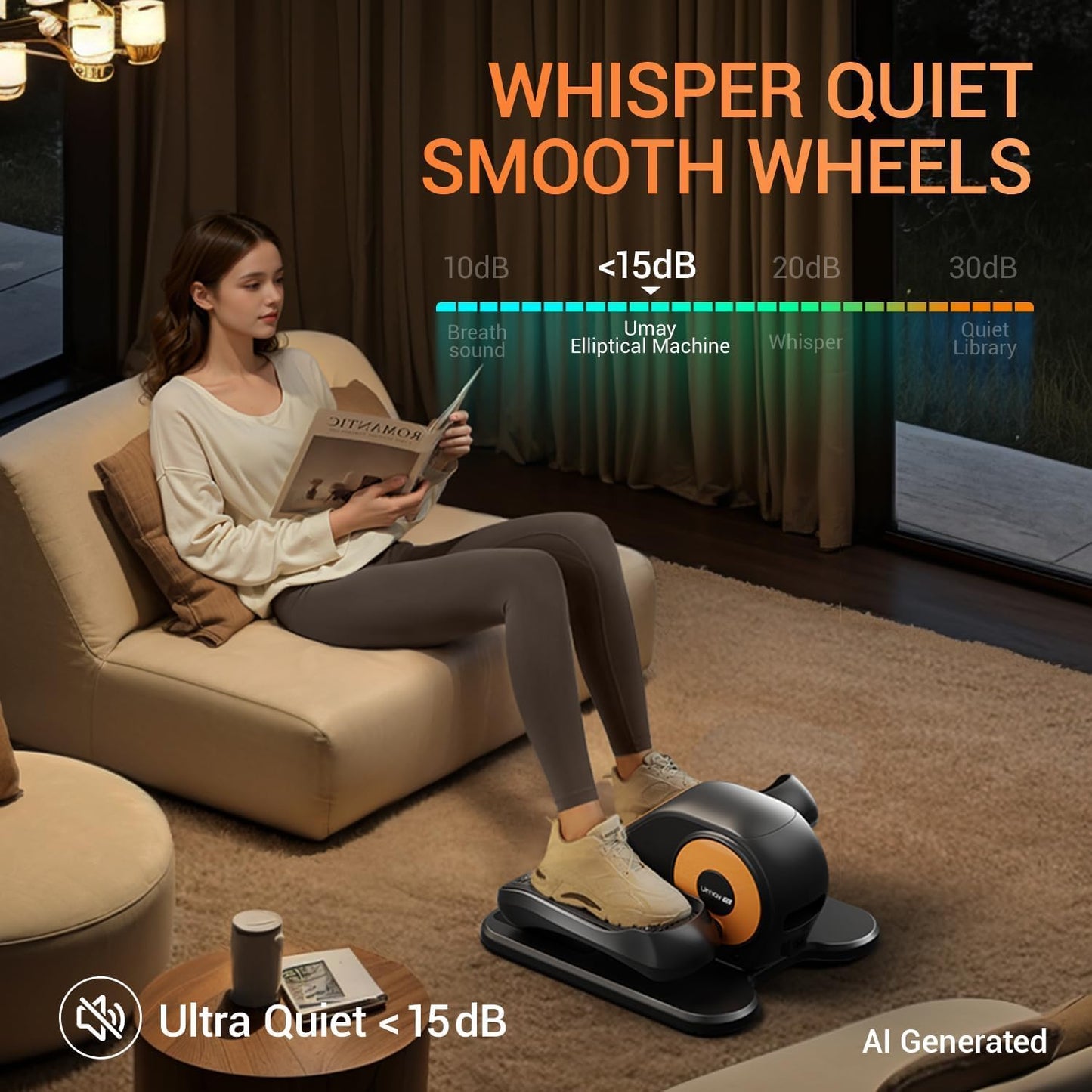 UMAY Under Desk Elliptical Eclipse Leg Exerciser Electric as seen on TV | Foot Pedal Peddler Seated Exercise Machine for Seniors 12 Level Speeds Manual Auto Mode with Remote for Home Office