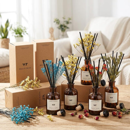 WEALD TRIBE Flower Reed Diffuser Set Eucalyptus & Lavender Scent for Room Bathroom Accessories Shelf Decor & Air Fresheners, Sticks Defusers with 4.0 fl oz Essential Oils, Home Fragrance Office Gift